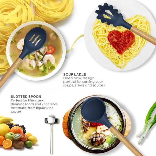 12 Pcs Silicone Cooking Utensils Kitchen Utensil Set | Turner Tongs,spoon,brush,whisk-wooden Handle – Random Color