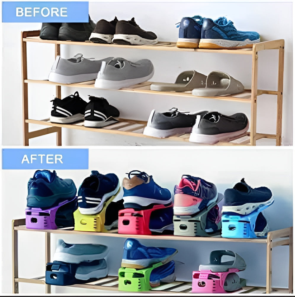 Pack of 2 | Double Layer Adjustable Shoe Bracket Storage Shoe Rack | 2 In 1 Foldable Shoe Holder Space Saving (Random color)