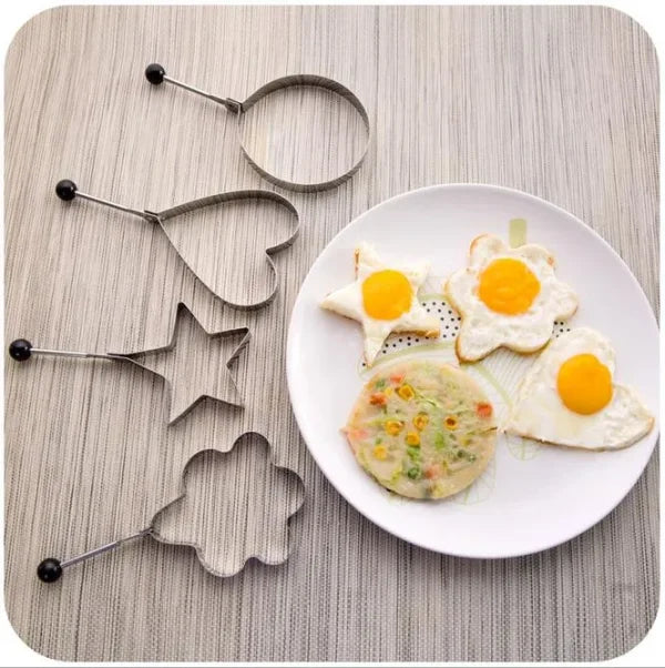 Pack of 4 Stainless Steel Egg Shaper Kitchen Tools (Star, Heart, Round, Flower)
