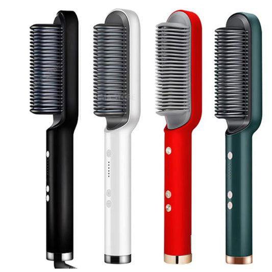 HQT-909B Electric Hair Straightening &amp; Curling Comb/Brush - Dual-Purpose Professional Hair Styler, Non-Damaging Splint, | 2 in 1 Hair Straightener | ( Random Color )