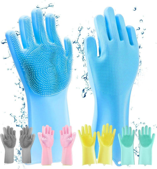 (NW00068) Silicone Washing Full Finger Gloves - For Home (Random Colors)