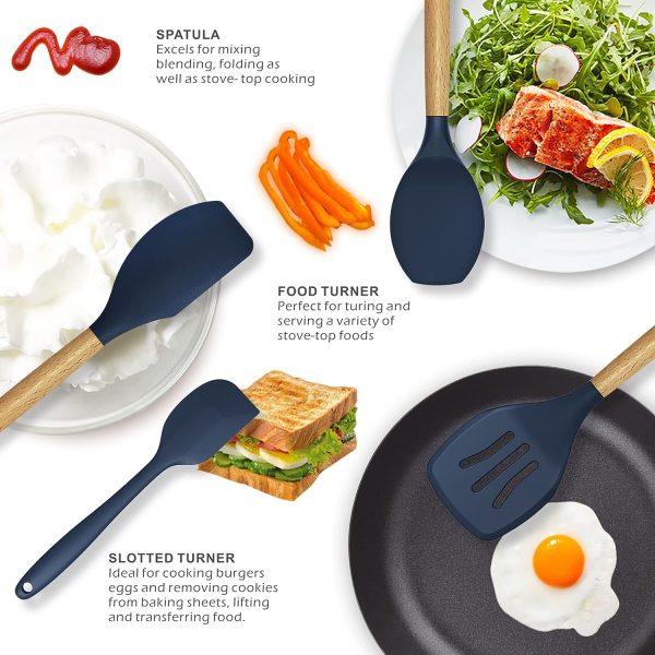 12 Pcs Silicone Cooking Utensils Kitchen Utensil Set |  Turner Tongs,spoon,brush,whisk-wooden Handle – Random Color