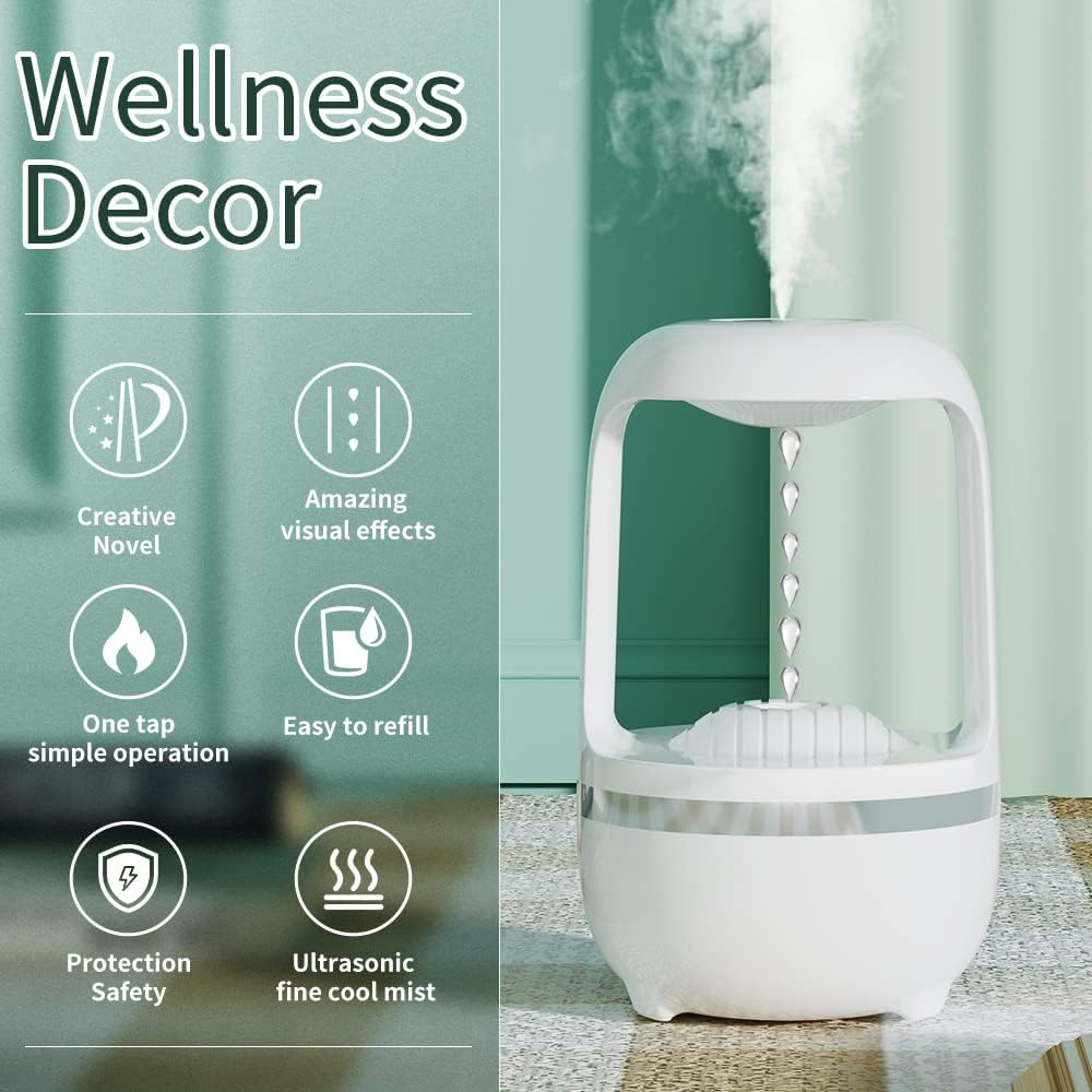 Cool Mist Humidifiers for Bedroom with Cute Water Drops, Light Effects, Small Room Air Diffuser for Baby, Home, Office