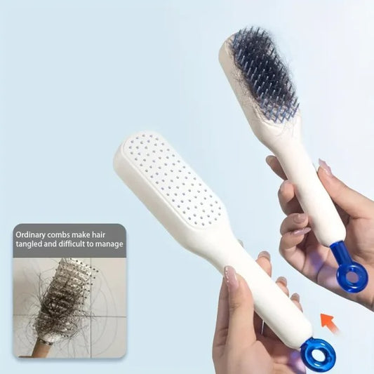 Self Cleaning Hair Brush, One-Click Cleaning Telescopic Hair Comb - Without box (Random Color)