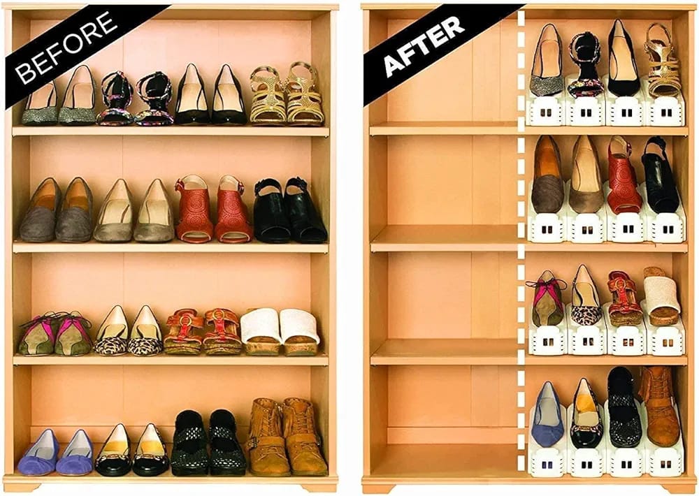 Pack of 2 | Double Layer Adjustable Shoe Bracket Storage Shoe Rack | 2 In 1 Foldable Shoe Holder Space Saving (Random color)