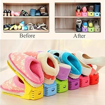 Pack of 2 | Double Layer Adjustable Shoe Bracket Storage Shoe Rack | 2 In 1 Foldable Shoe Holder Space Saving (Random color)