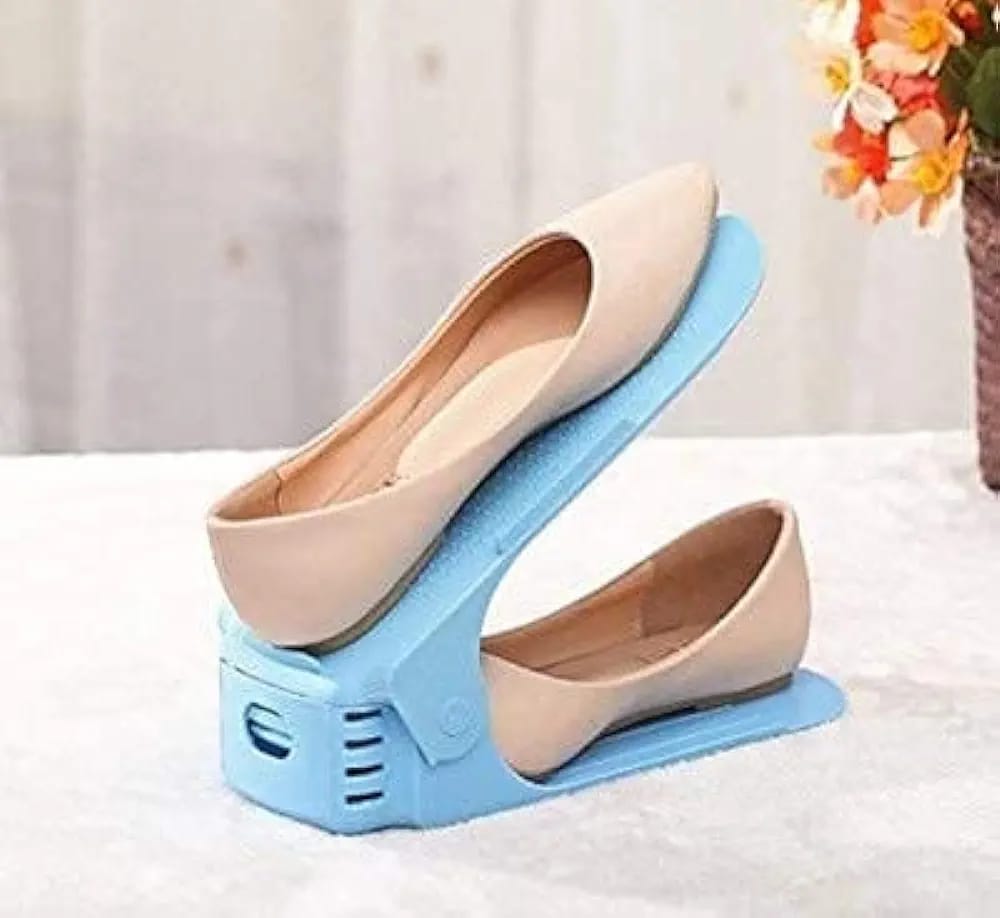 Pack of 2 | Double Layer Adjustable Shoe Bracket Storage Shoe Rack | 2 In 1 Foldable Shoe Holder Space Saving (Random color)
