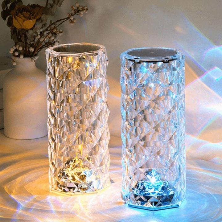 16 Colors Diamond Rose Crystal Lamp Bedside Acrylic  Table Lamp | LED Diamond Touch Lamp With Remote