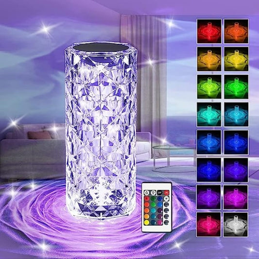16 Colors Diamond Rose Crystal Lamp Bedside Acrylic  Table Lamp | LED Diamond Touch Lamp With Remote