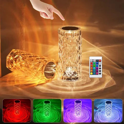 16 Colors Diamond Rose Crystal Lamp Bedside Acrylic  Table Lamp | LED Diamond Touch Lamp With Remote