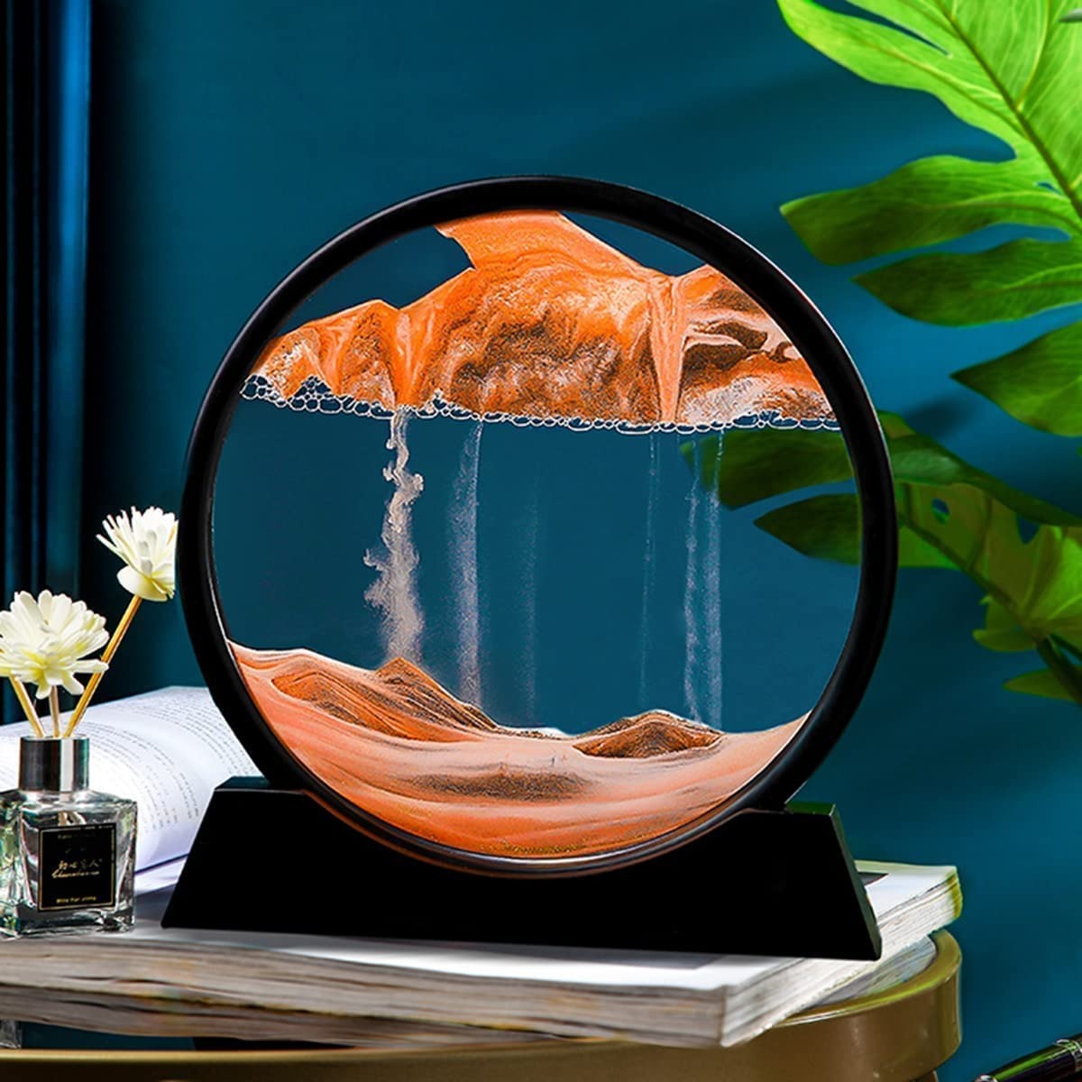 Moving Sand Art 6 inches Sandscape Painting - Sand Clock  - Hourglass Sand Timer - 3D Moving Sand Mountain with Metal Stand - Showpiece - Home Decoration