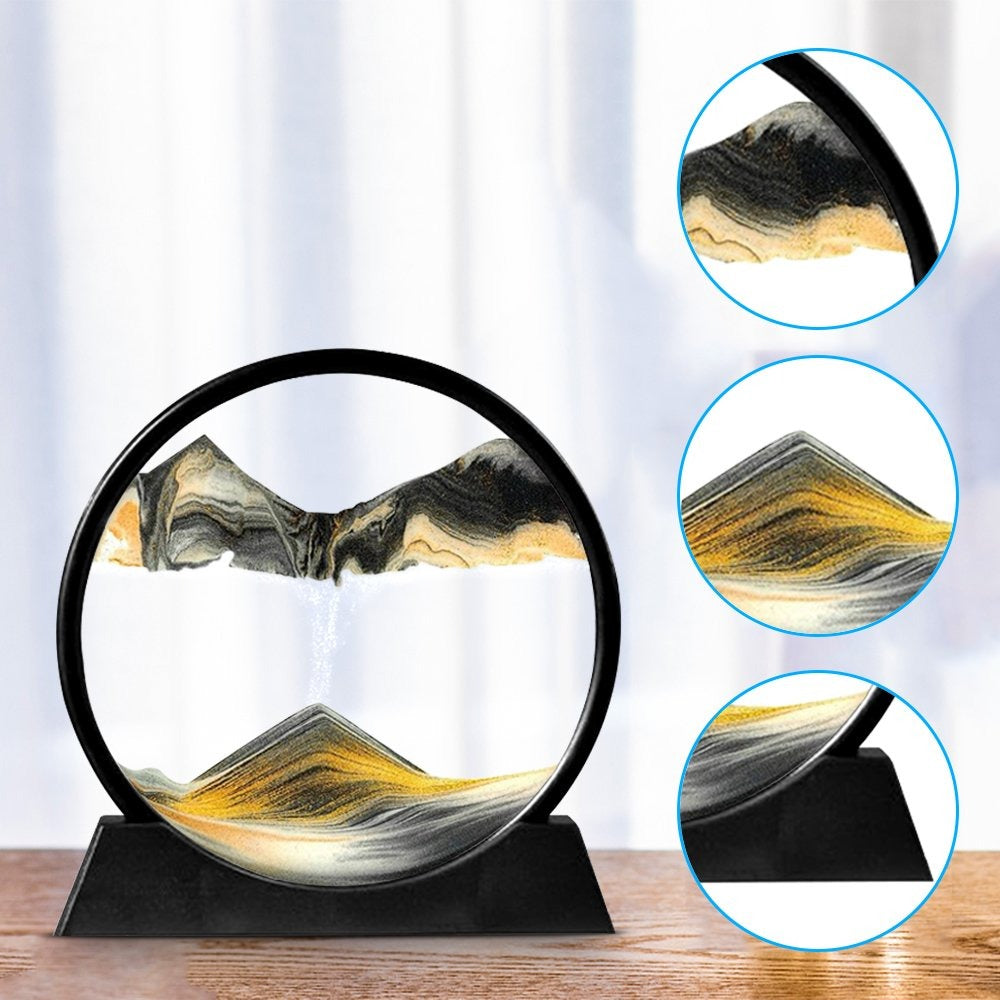 Moving Sand Art 6 inches Sandscape Painting - Sand Clock  - Hourglass Sand Timer - 3D Moving Sand Mountain with Metal Stand - Showpiece - Home Decoration