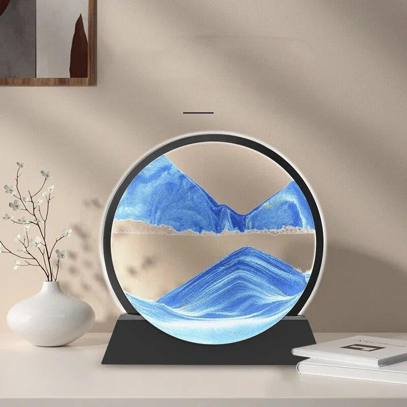 Moving Sand Art 6 inches Sandscape Painting - Sand Clock  - Hourglass Sand Timer - 3D Moving Sand Mountain with Metal Stand - Showpiece - Home Decoration