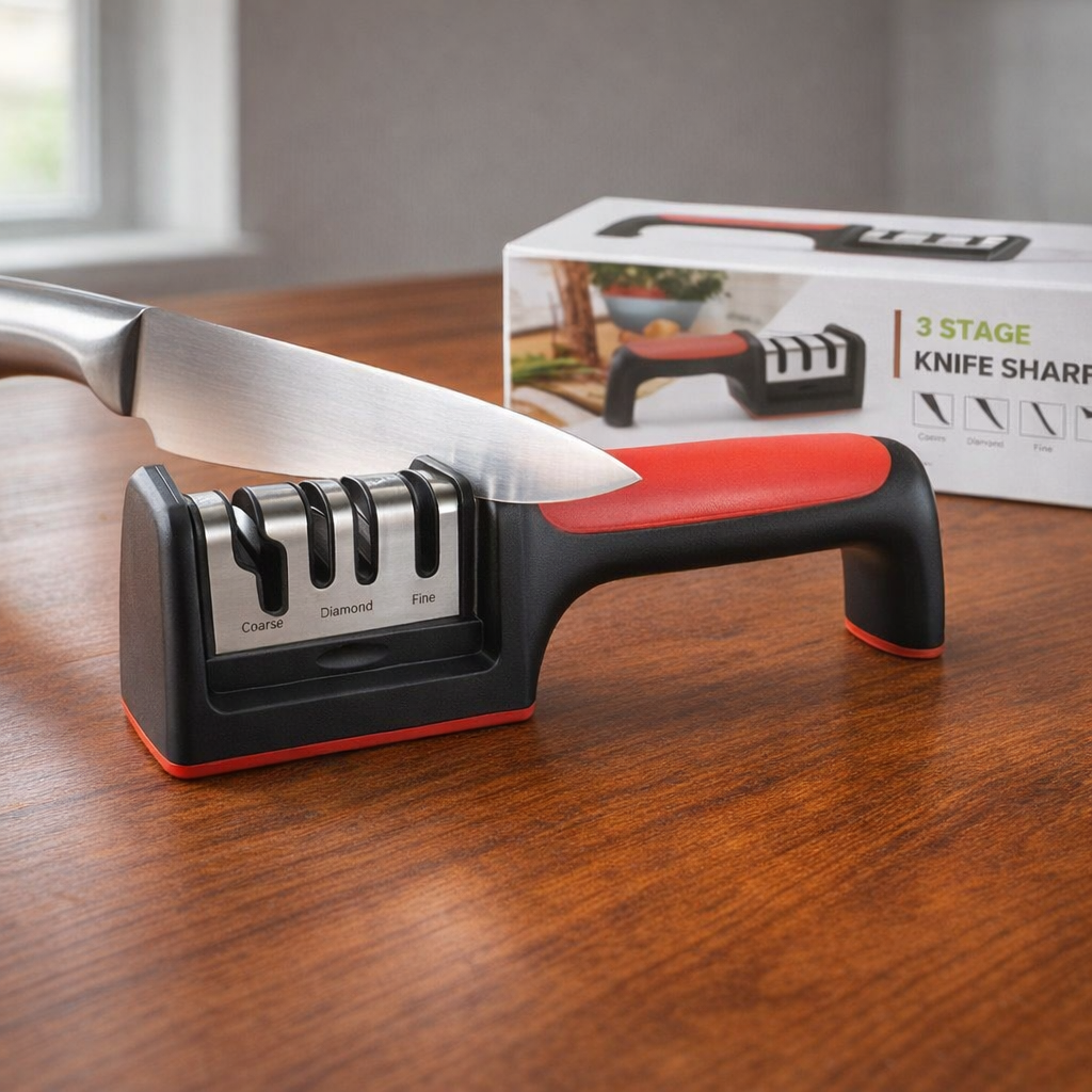 3 in 1 Manual Knife Sharpening Kitchen Accessories Manual Stainless Steel 3 Stage Kitchen Handheld Knife Sharpener