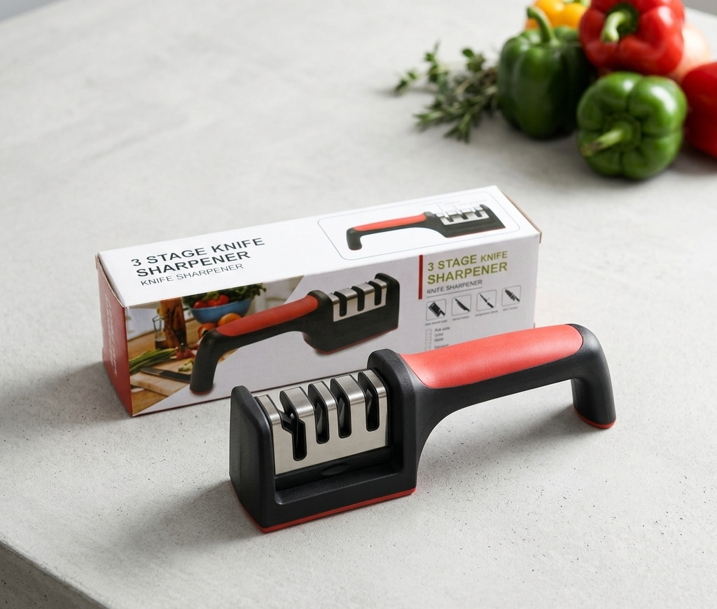 3 in 1 Manual Knife Sharpening Kitchen Accessories Manual Stainless Steel 3 Stage Kitchen Handheld Knife Sharpener