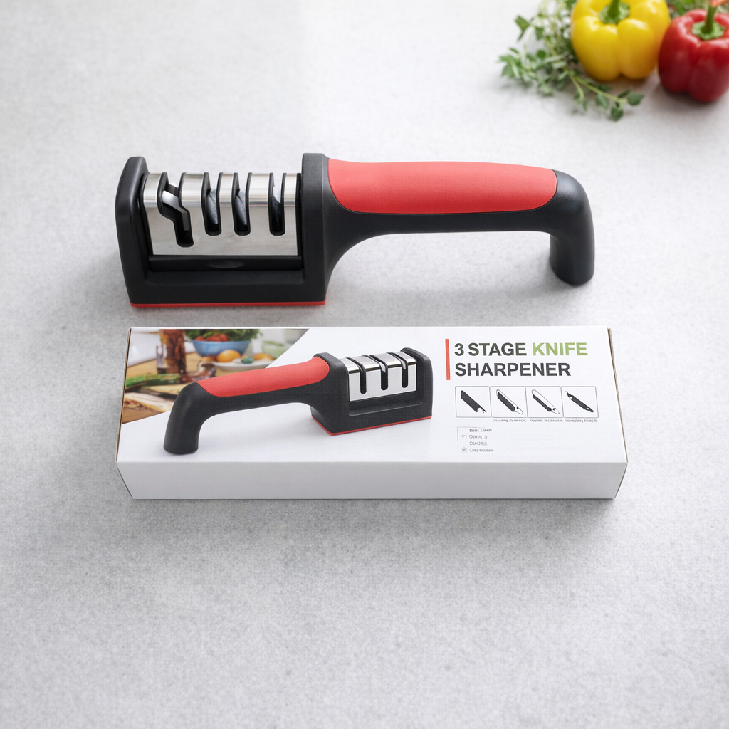 3 in 1 Manual Knife Sharpening Kitchen Accessories Manual Stainless Steel 3 Stage Kitchen Handheld Knife Sharpener