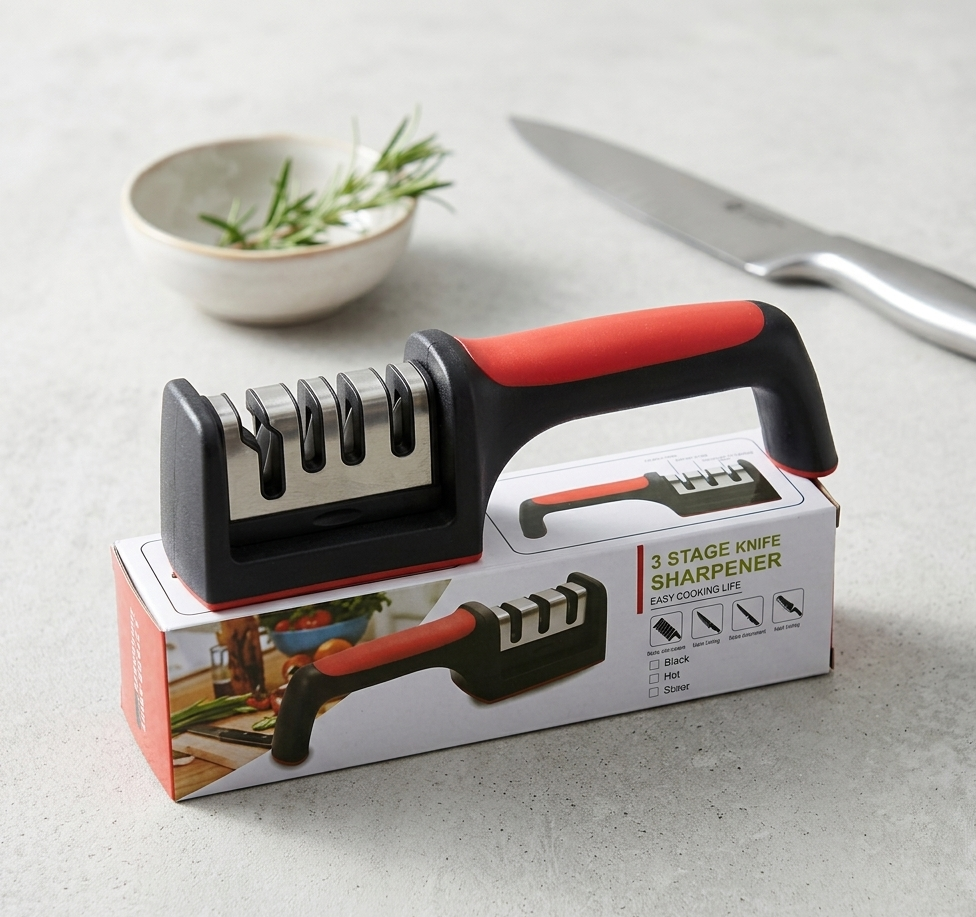3 in 1 Manual Knife Sharpening Kitchen Accessories Manual Stainless Steel 3 Stage Kitchen Handheld Knife Sharpener