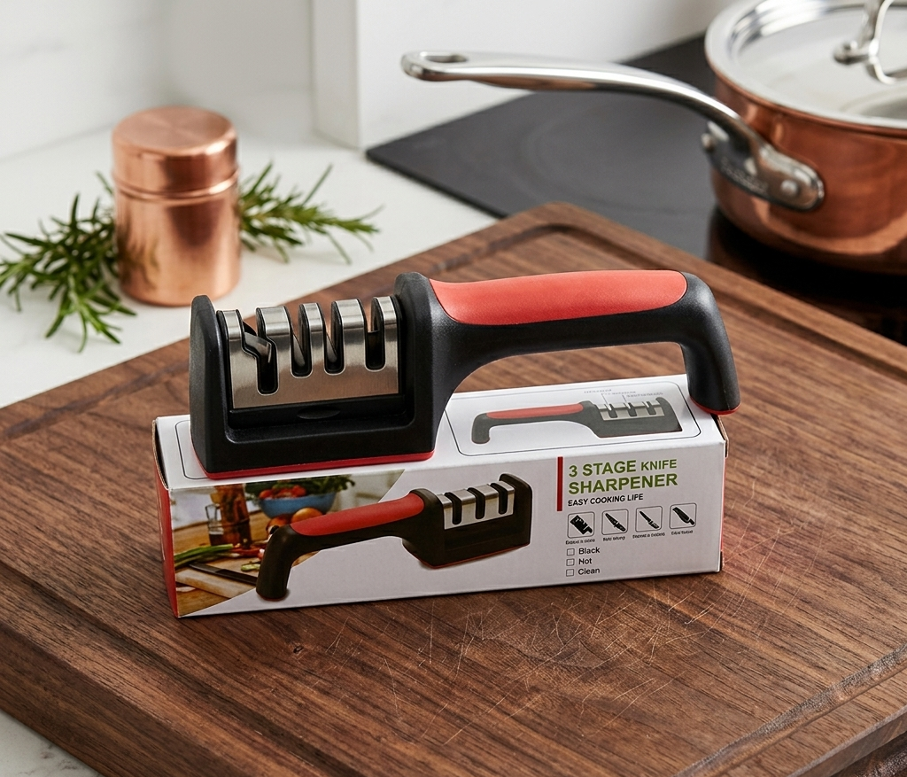 3 in 1 Manual Knife Sharpening Kitchen Accessories Manual Stainless Steel 3 Stage Kitchen Handheld Knife Sharpener
