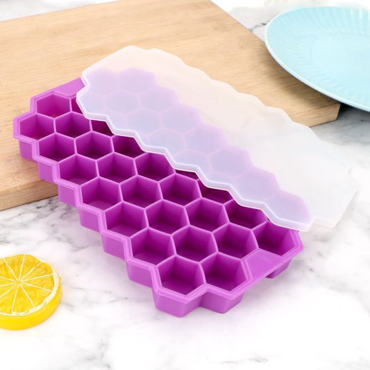 Silicone Ice Cube Tray 37 Grid Ice Cube Mold with Lid Honeycomb Ice Maker Reusable Ice Container for  Coffee Juice (Random Color)