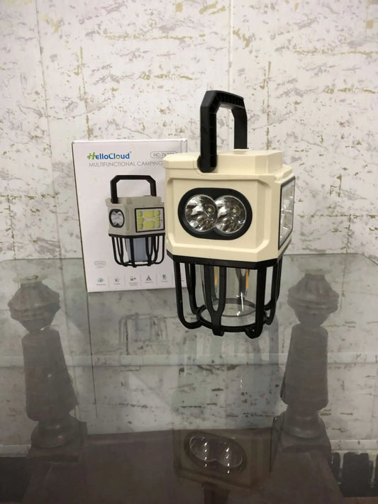 HelloCloud Multifunctional Camping Light Dual Bright &amp; Warm Modes Solar &amp; USB Rechargeable Lantern with Power Bank(HC-7677A)
