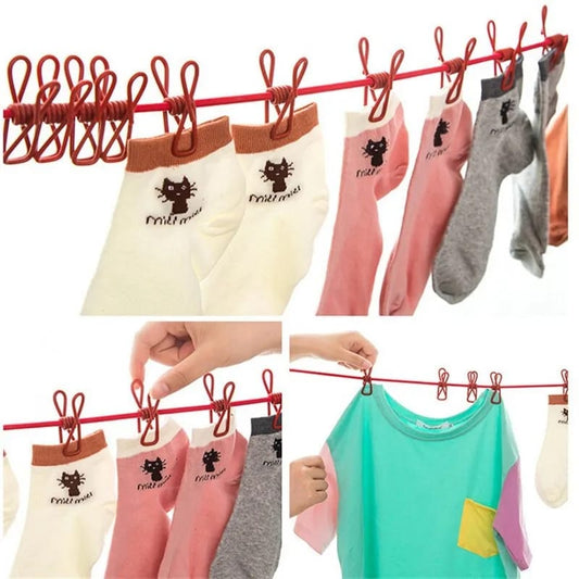 Clip & Hang 185CM Portable Clothesline With (12) Clip - Elastic, Windproof &amp; Eco-Friendly for Travel &amp; Home Use