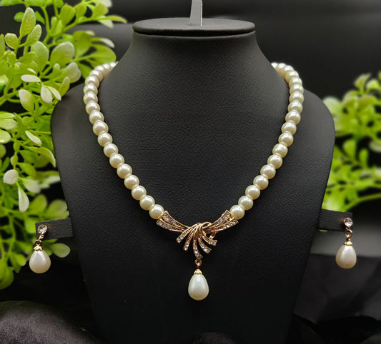 Imported Timeless Pearl Necklace Set with Radiant Pendant &amp; Earrings | Girls &amp; Women Fashion