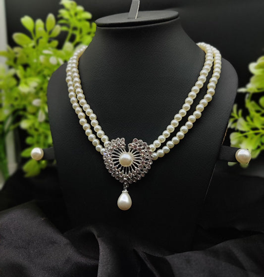 Imported Exquisite Double-Strand Pearl Necklace with Radiant Heart Pendant | Girls &amp; Women Fashion