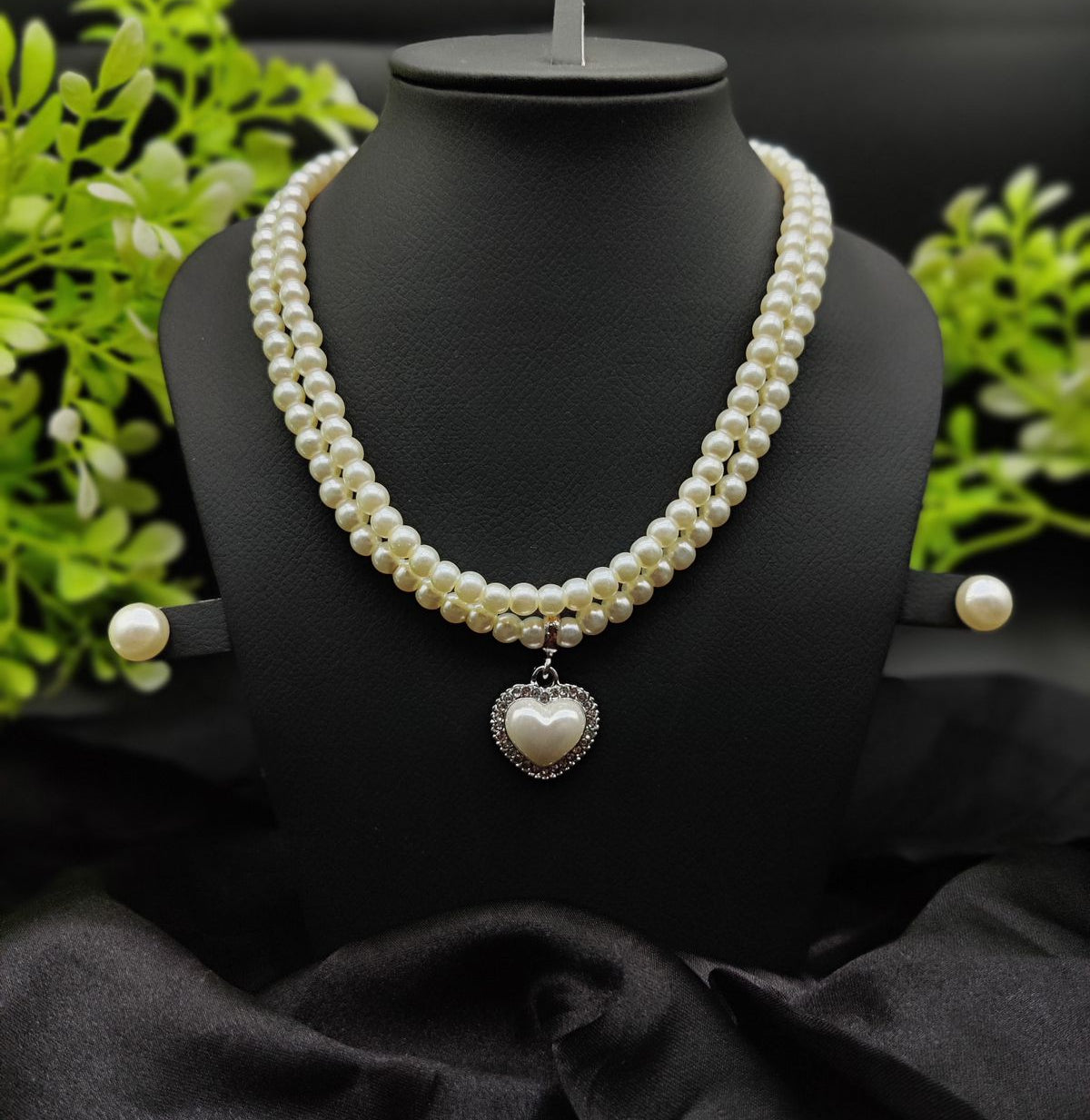Imported Elegant Double-Strand Pearl Necklace with Heart Pendant | Girls &amp; Women Fashion