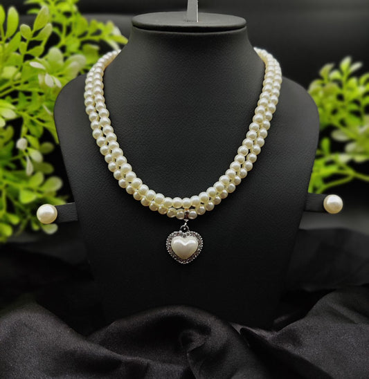 Imported Elegant Double-Strand Pearl Necklace with Heart Pendant | Girls &amp; Women Fashion