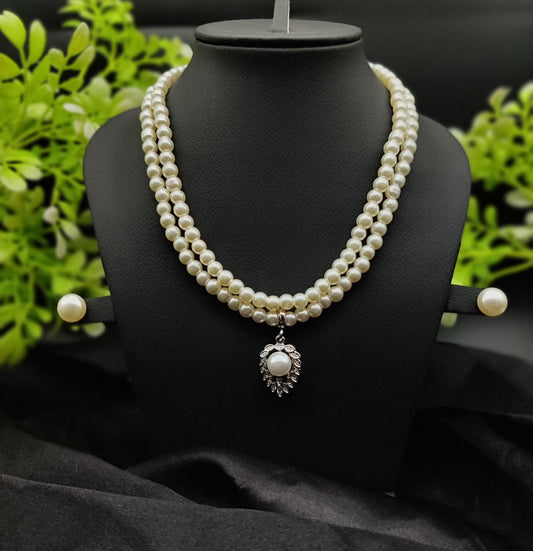 Imported Elegant Double-Strand Pearl Necklace with Delicate Pendant | Girls &amp; Women Fashion