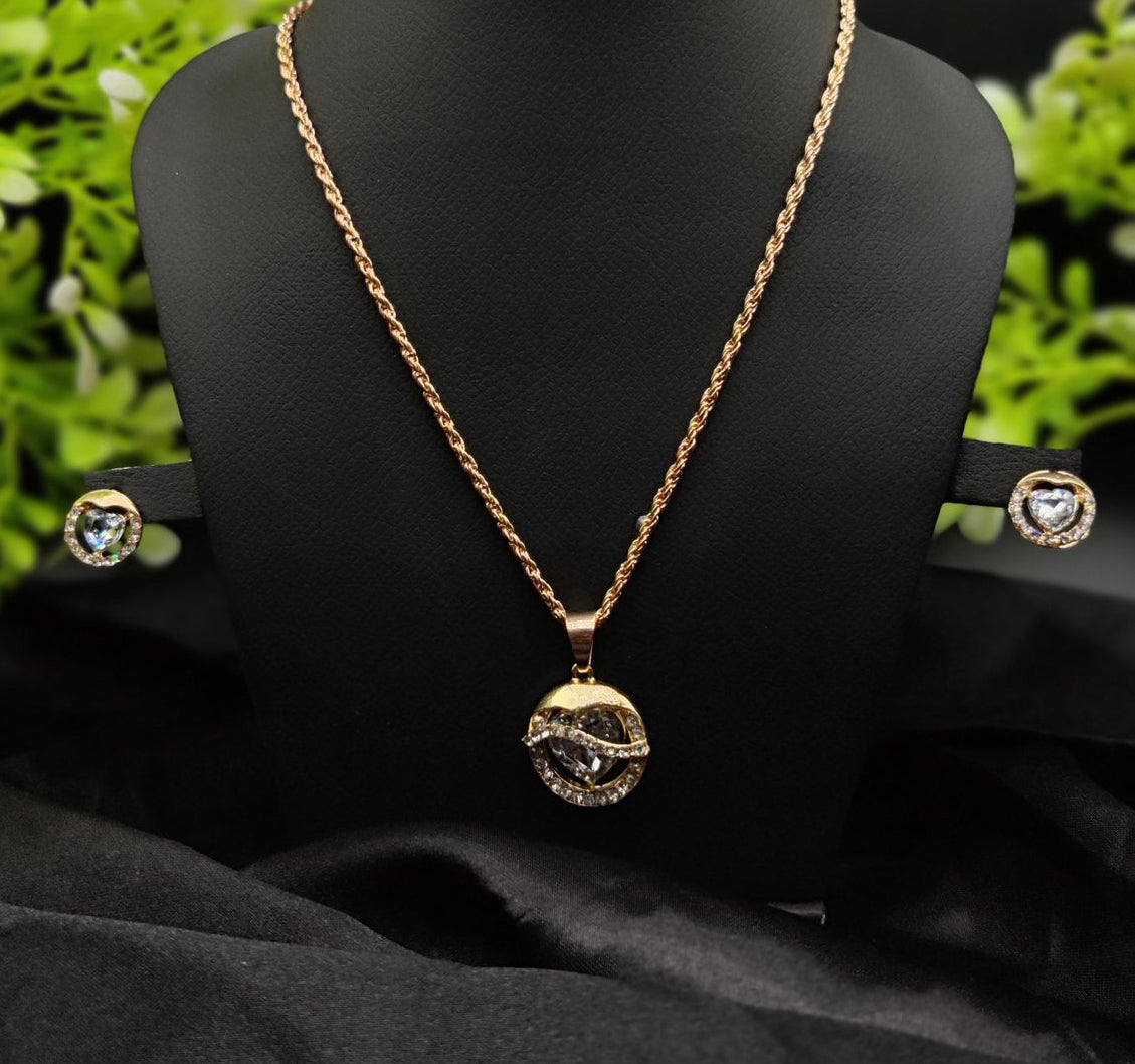 Imported Timeless Elegance Gold Pendant Necklace Set with Radiant Crystals | Girls &amp; Women Fashion