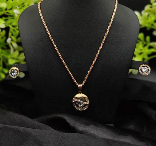 Imported Timeless Elegance Gold Pendant Necklace Set with Radiant Crystals | Girls &amp; Women Fashion