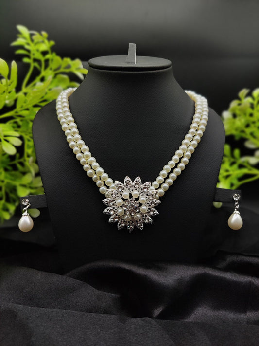 Imported Graceful Radiance Pearl Necklace Set with Exquisite Floral Pendant 🌟 | Artificial Jewellery For Girls &amp; Women