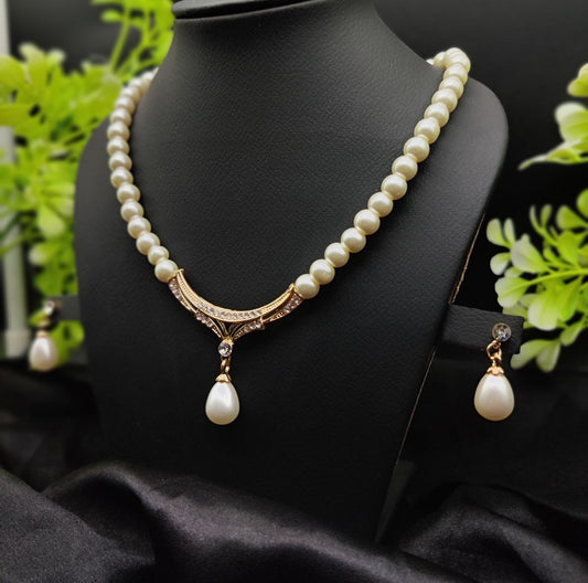 Imported Elegant Gold-Plated Pearl Necklace with Teardrop Pendant | Girls &amp; Women Fashion