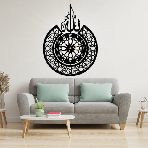 3D Islamic Wooden Wall Clock with 'Allah' Design – Elegant Decorative Clock for Home, Office or Gift – Laser Cut 3mm Lasani Wood – Lightweight, Durable &amp; Stylish