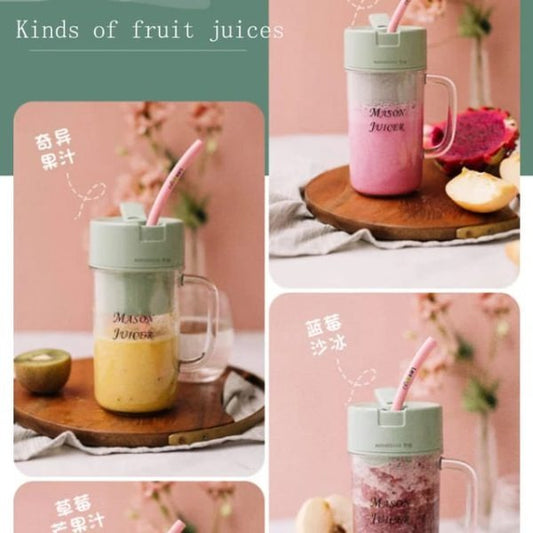 Mason Portable Mini Juicer Blender With Straw Cup | Juicer Portable Outdoor Juicing Cup | Home Mini Cordless Juicer (Random Color)