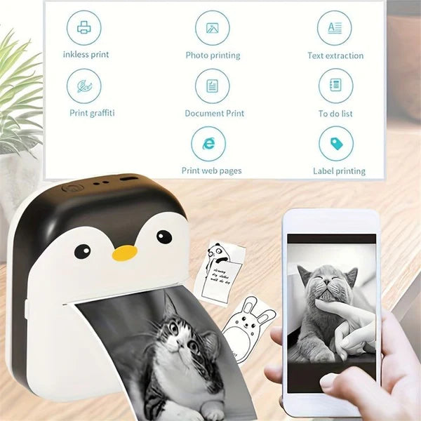 The Adorable Penguin Design Rechargeable Portable Mini Printer (Random Color)
